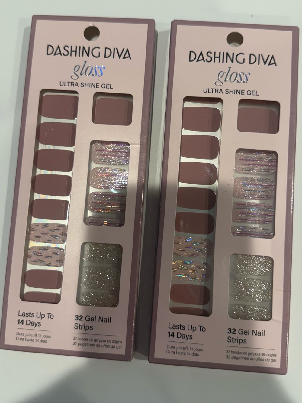 NEW 2x Dashing Diva Gloss Ultra Shine Gel Nail Press On Strips in After Glow